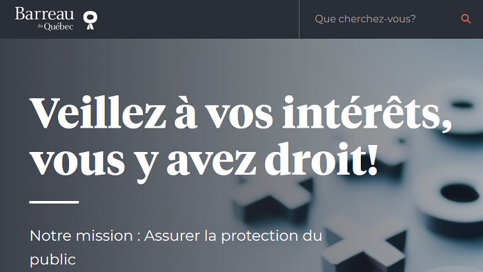 Page d'accueil site web du Barreau du Qu�bec.