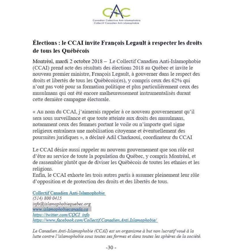 Lettre au Premier Ministre du Qu�bec.