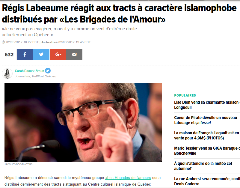 R�gis Labeaume r�agit aux tracts � caract�re islamophobe distribu�s par �Les Brigades de l'Amour�.