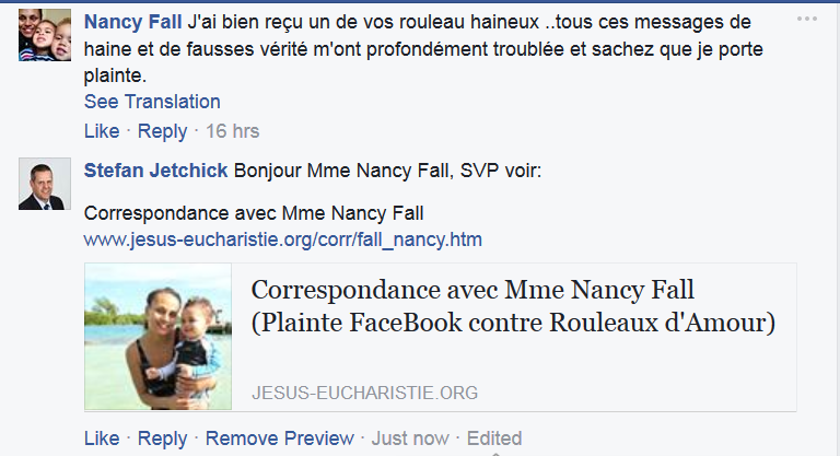 Commentaire sur Facebook.