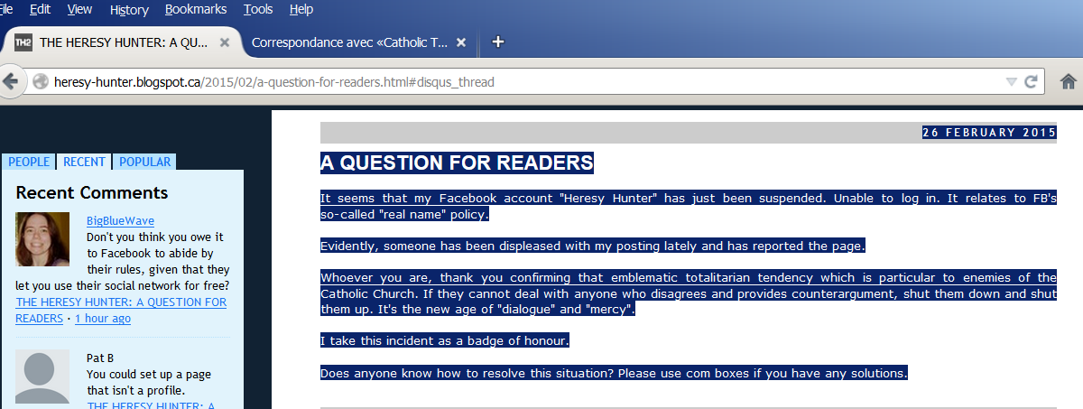Facebook gives Heresy Hunter the run-around.