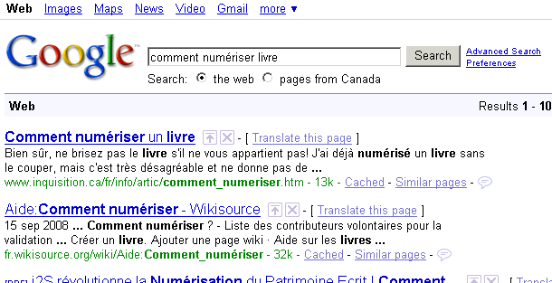 Recherche sur Google de �comment num�riser livre�.