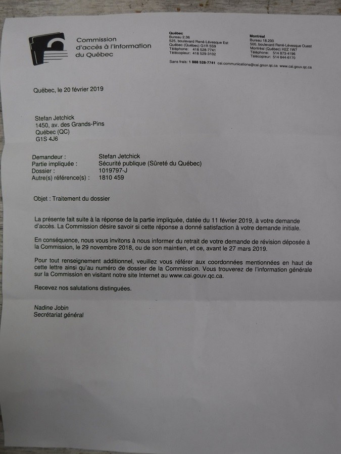 CAI est-ce que la r�ponse de la S�ret� vous satisfait?