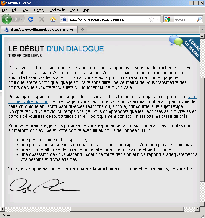 Chronique du Maire - Le d�but d'un dialogue (2011-f�v)