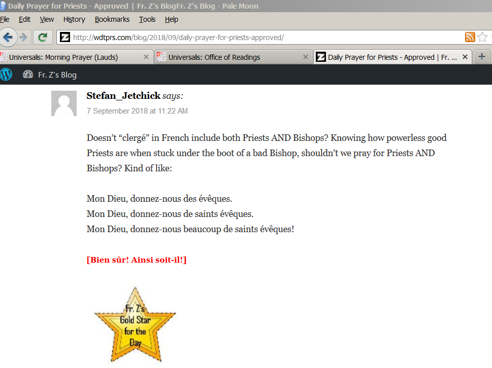 Stefan get's a Father Z Gold Star for the Day!