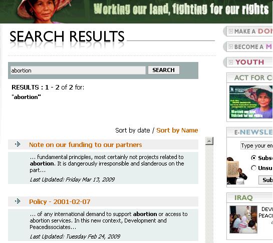 Search results for the word �abortion� on the CCODP web site.