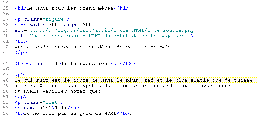 Vue du code source HTML du d�but de cette page web.