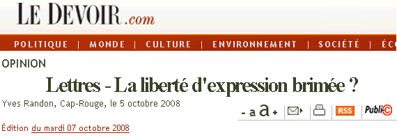 Lettres au Devoir - La libert� d'expression brim�e ?